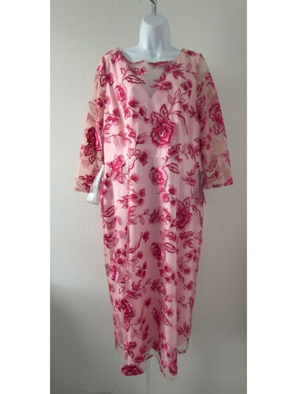 JS Collections Rose Shadow Nadine Embroidered 3/4-Sleeve Dress Size 18